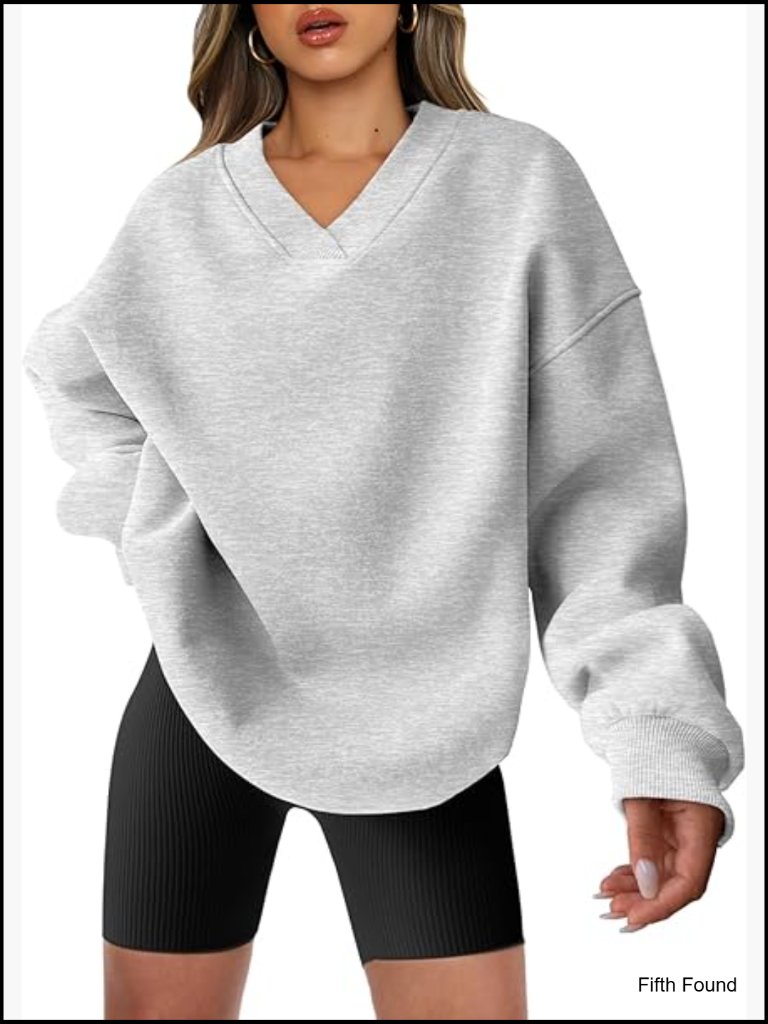 Oversized V-Neck Fleece Hoodie Pullover Comfy Sweatshirt Long Sleeve